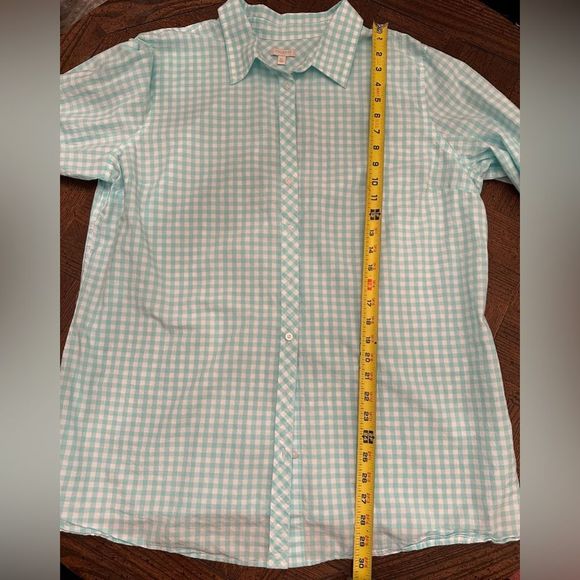 Talbots Size XL Aqua Blue Gingham Preppy Button Up Shirt - Picture 8 of 8